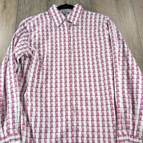 Foxcroft Top Womens 4 Pink Check Plaid Button Up Wrinkle Free Shaped Preppy - Picture 1 of 8